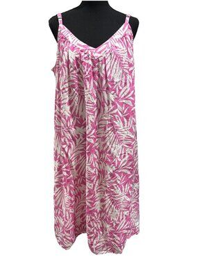 Gap Women Loose Size L Pink White Tropical Sleeveless Adjust Straps Dress READ